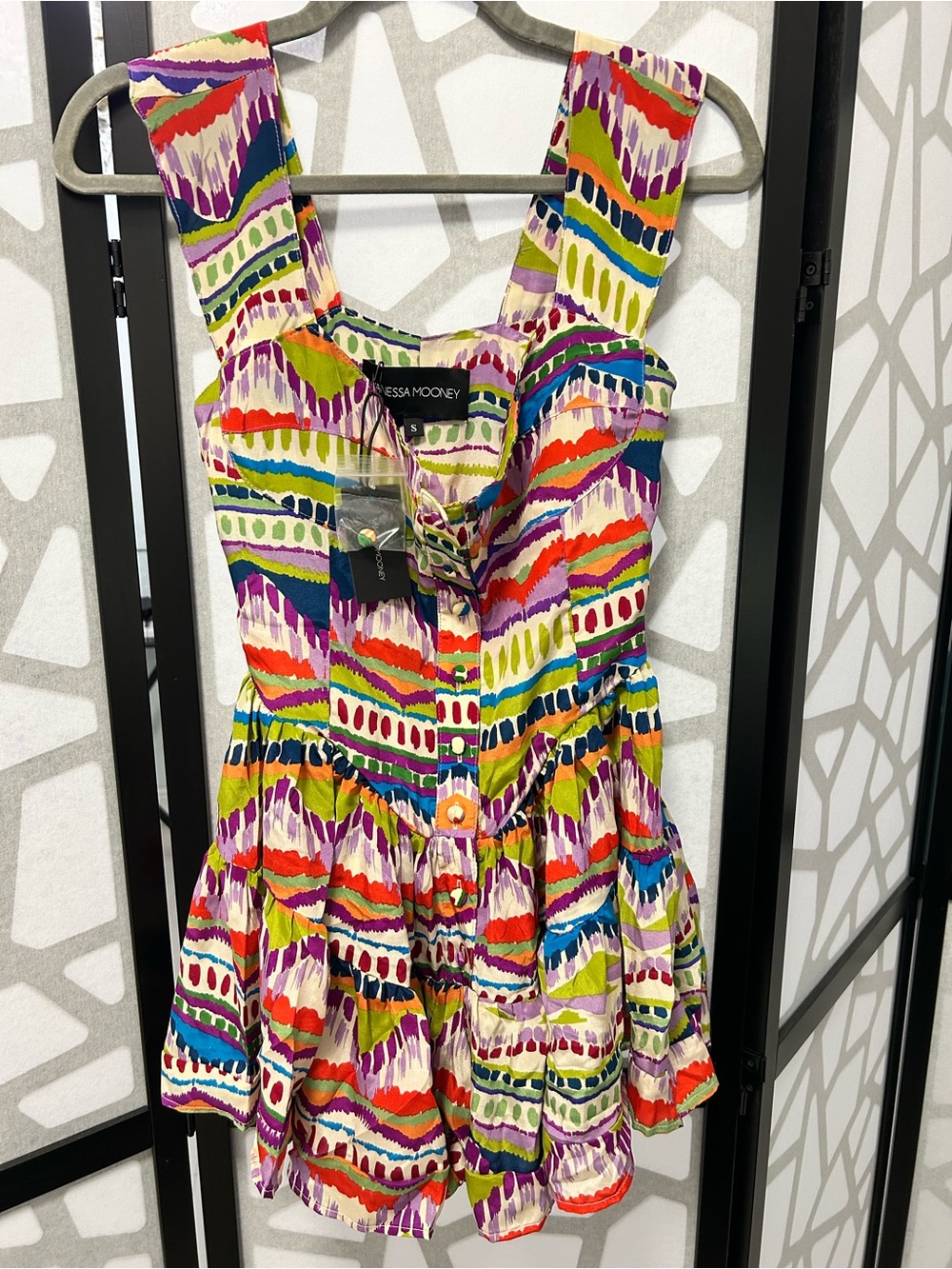 Vanessa Mooney Bright Multicolor Stripe & Wave Sundress